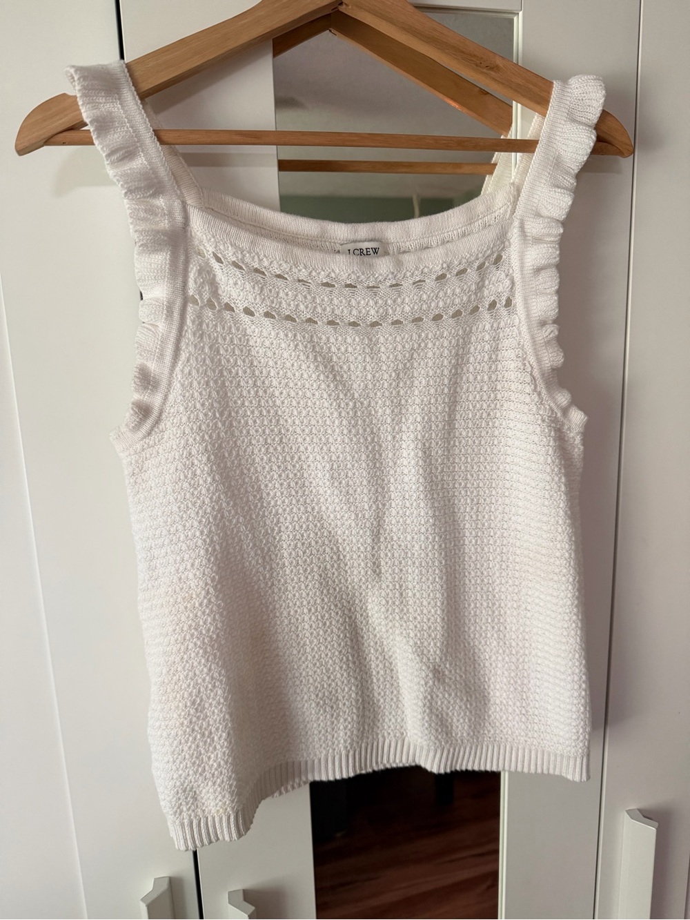 J. Crew White Ruffle Strap Knit Tank